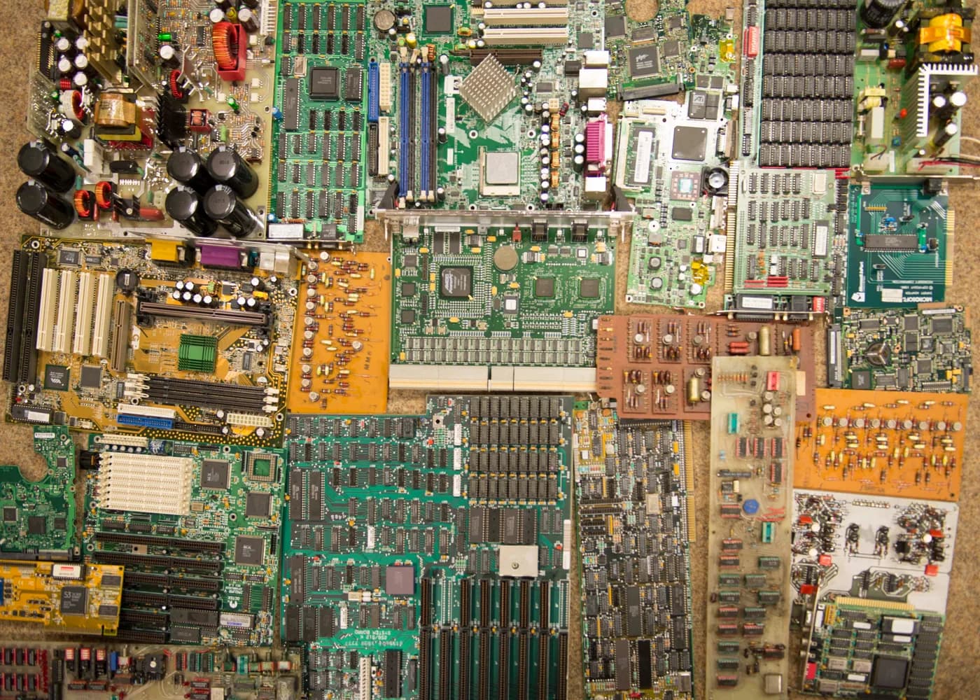 Collection of printed circuit boards arranged for inspection